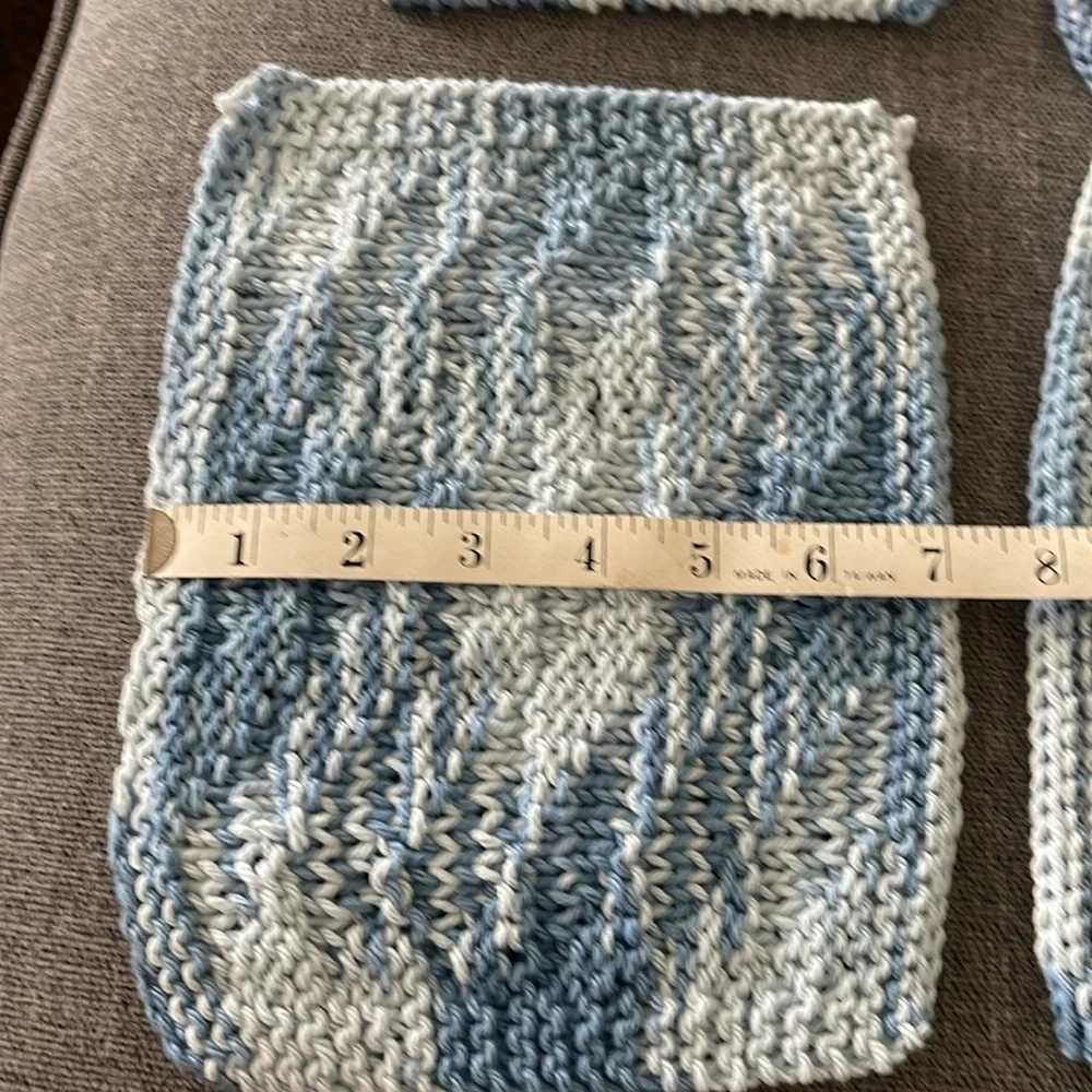 Handmade knitted blue washcloths/dishcloths